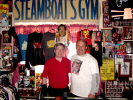 David and George in "the room" under the original sign from Ricky Steamboat's gym.